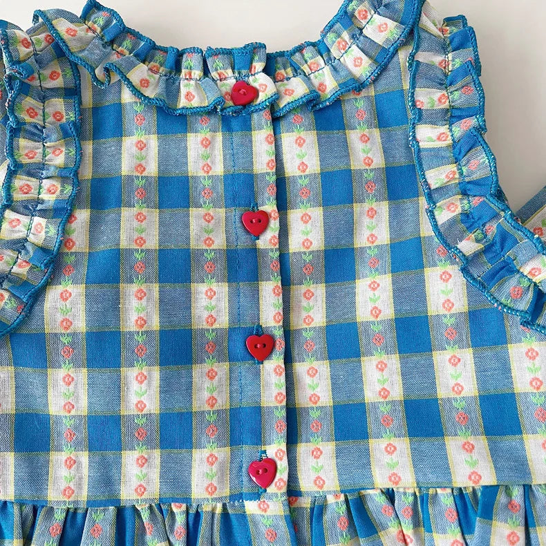 Conjunto Infantil Vichy Encanto Azul – 3 Peças