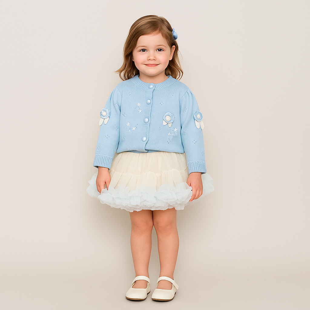 Conjunto Infantil Feminino Tricô Flor com Saia Tutu