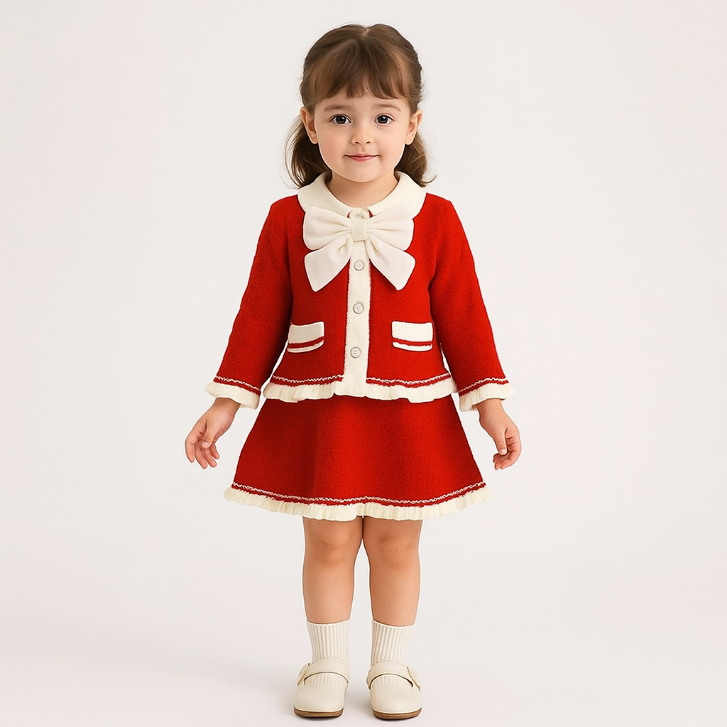 Conjunto Infantil Inverno Vermelho com Laço