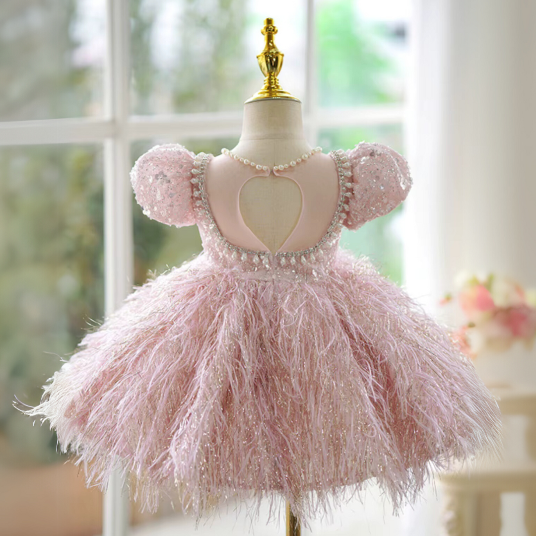 Vestido de Festa Infantil Plumas