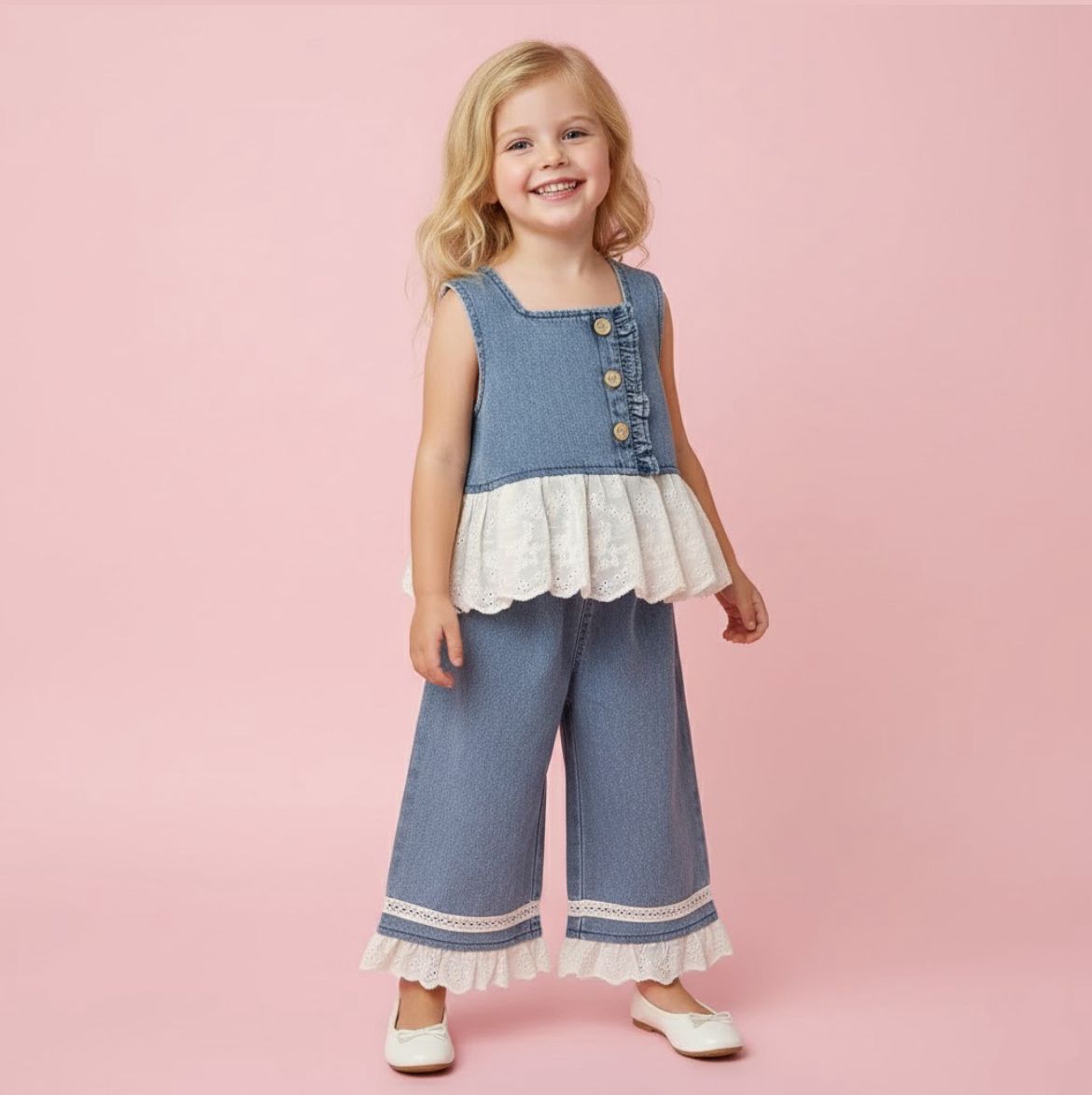 Conjunto Jeans Infantil com Renda Delicada