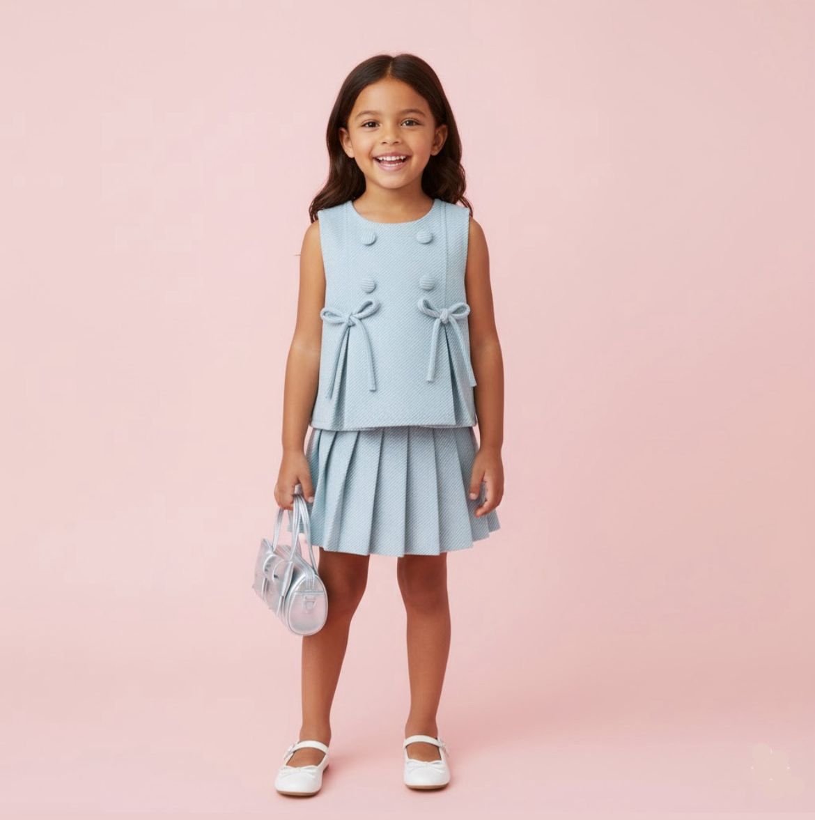 Conjunto Infantil Azul Serenity com Lacinhos