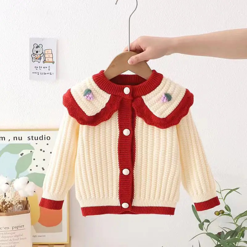 Casaco Infantil Tricot Gola Laço Cerejinha