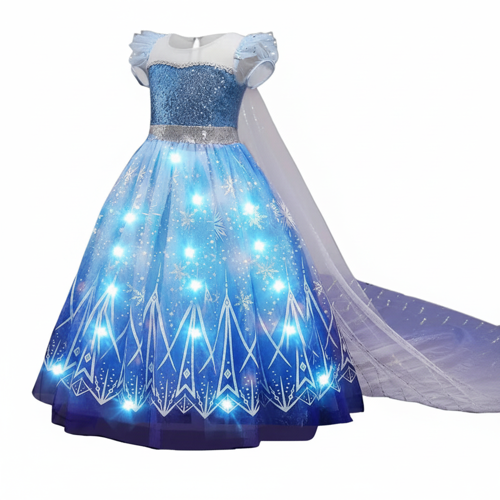Vestido de Princesa Floco de Neve com Saia de Luz LED