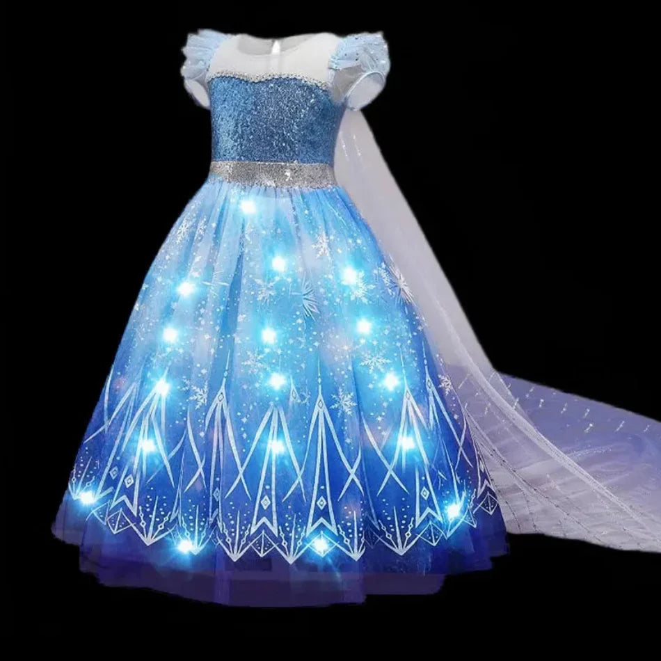 Vestido de Princesa Floco de Neve com Saia de Luz LED