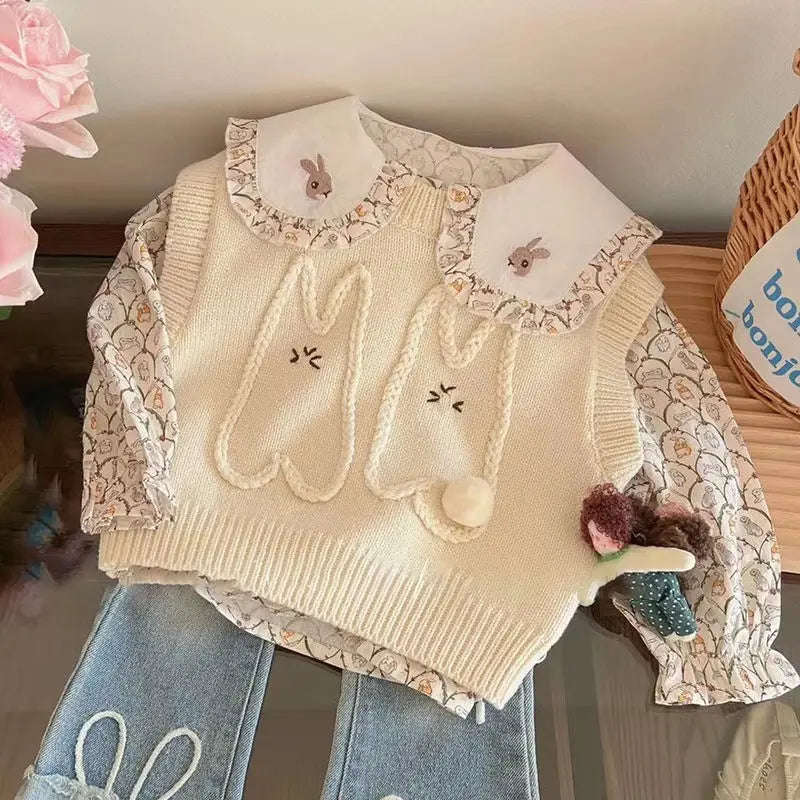 Conjunto Infantil Tricô e Jeans Coelhinho