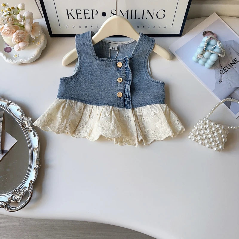 Conjunto Jeans Infantil com Renda Delicada