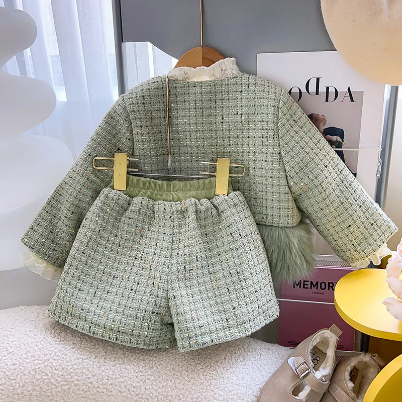 Conjunto Infantil Tweed Verde com Pelúcia