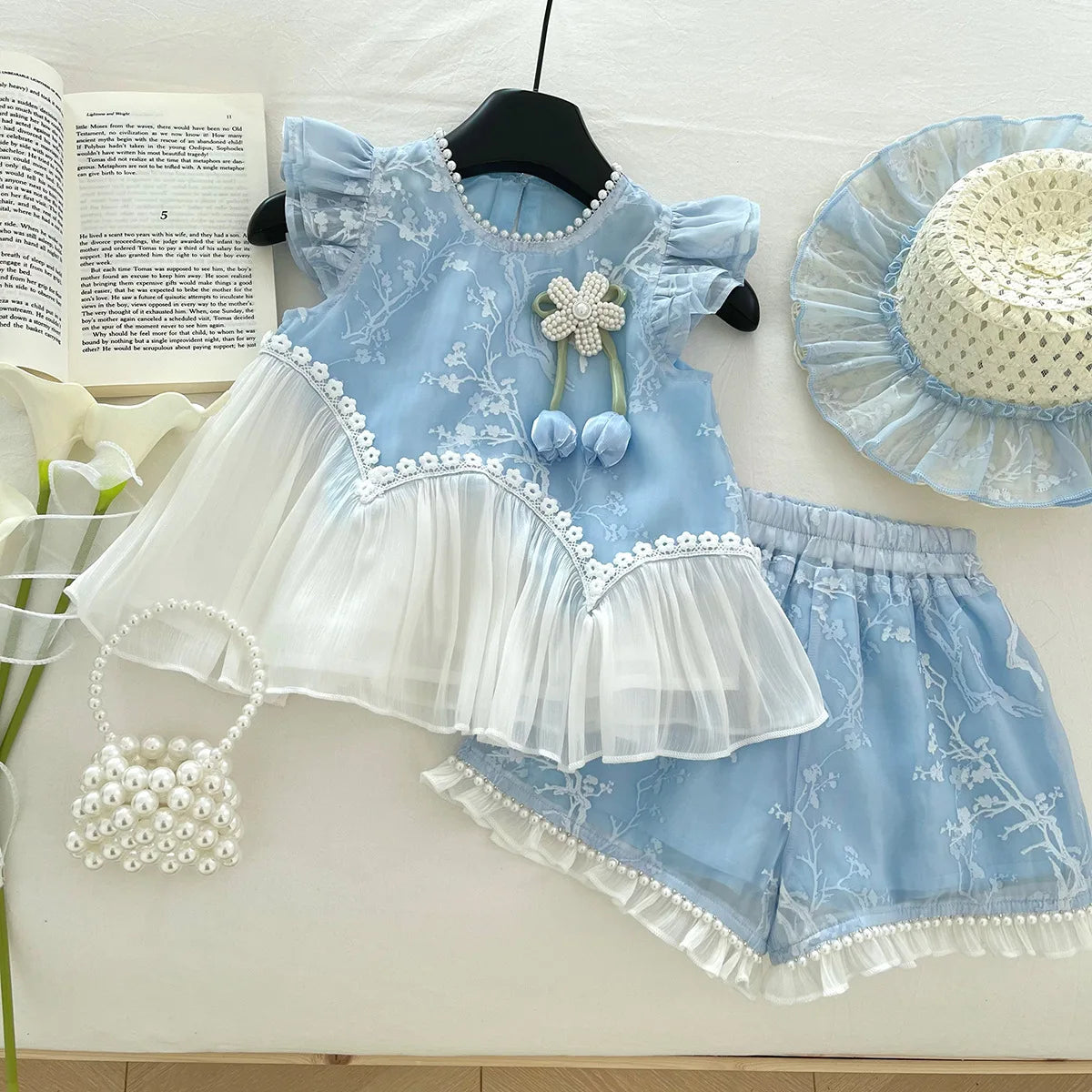 Conjunto Infantil Azul Flor de Algodão