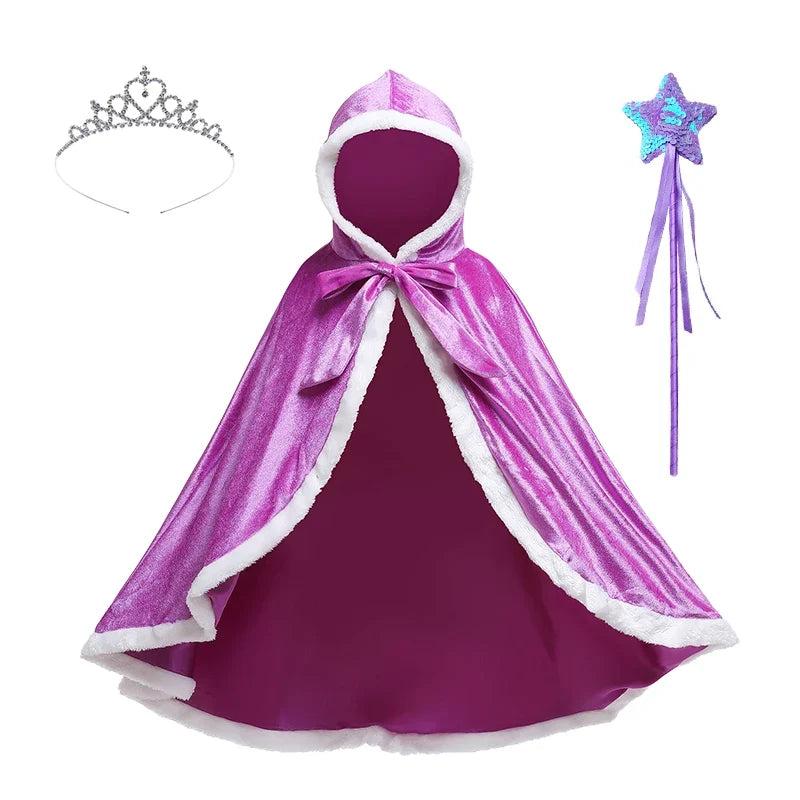 Capa de Princesa em Veludo com Coroa e Varinha