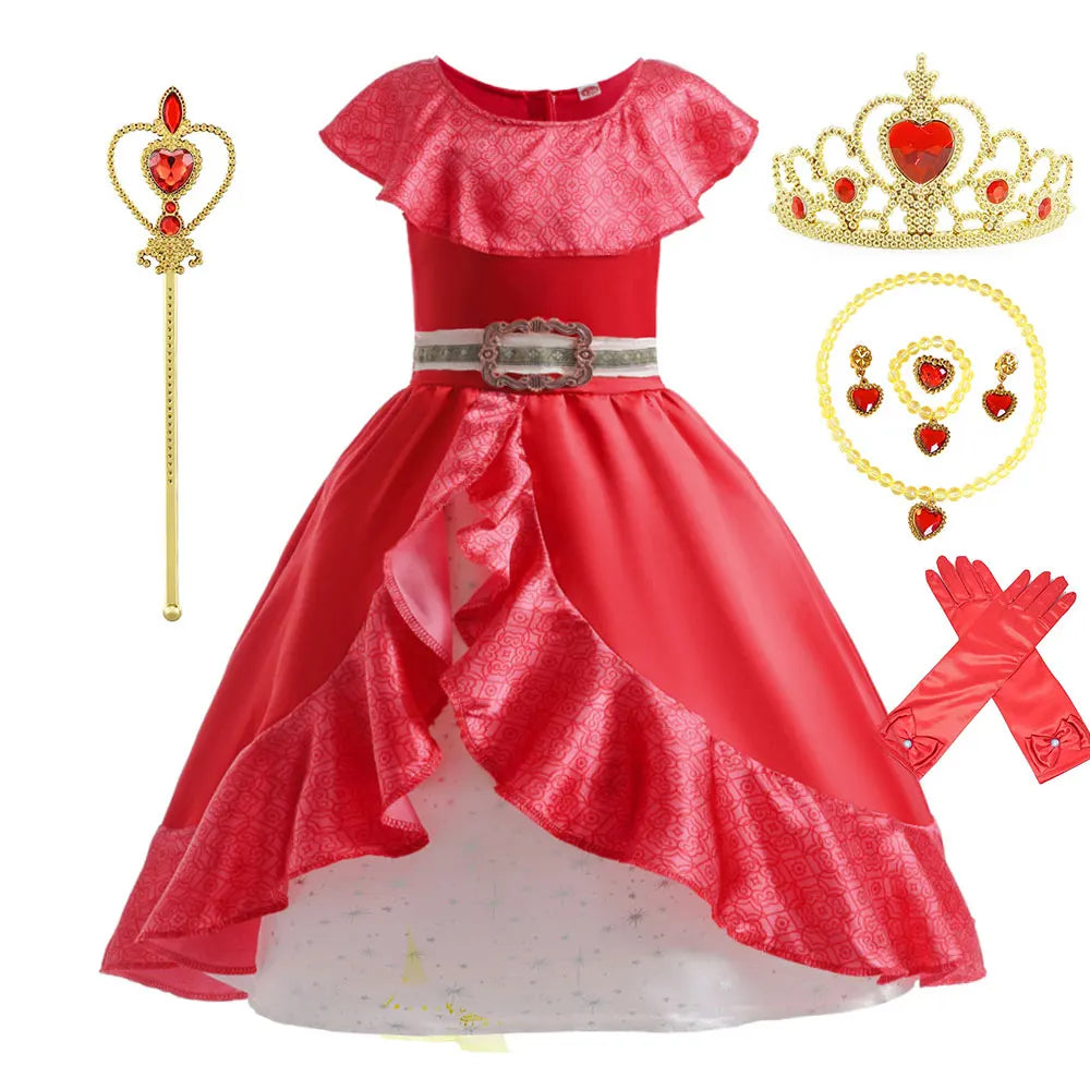Fantasia de Princesa Vermelha Infantil Princesa do Sol com Tiara