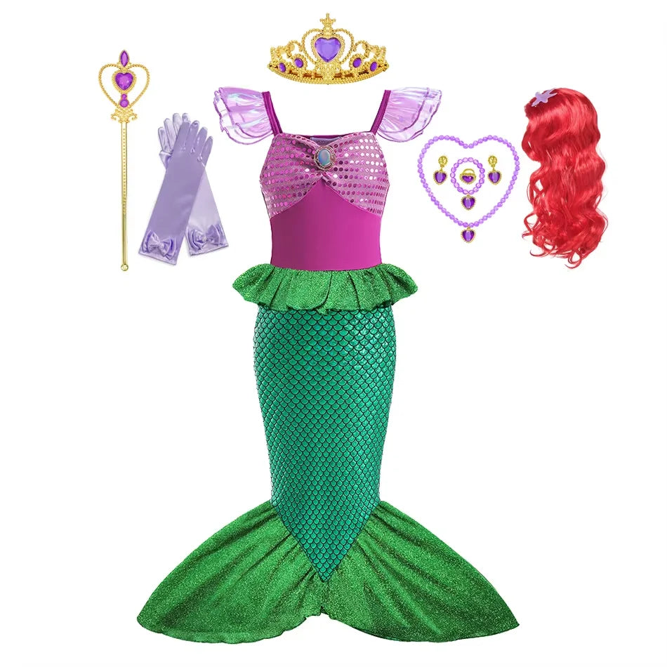Fantasia Infantil Ariel Sereia Verde com Peruca