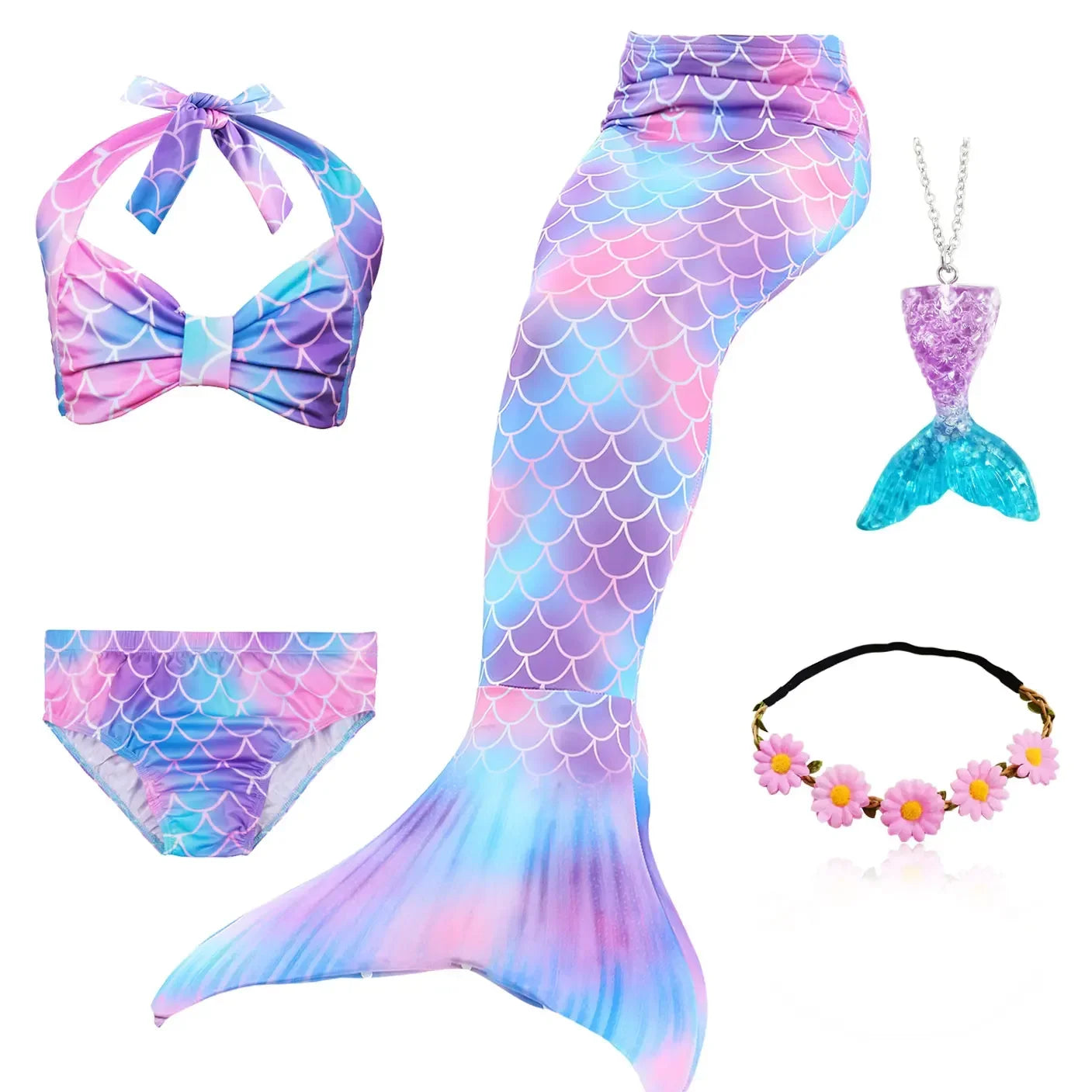 Biquíni Sereia Brilho do Oceano com Cauda e Acessórios