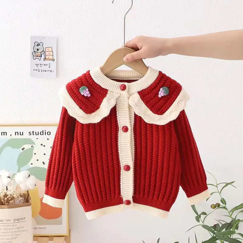 Casaco Infantil Tricot Gola Laço Cerejinha