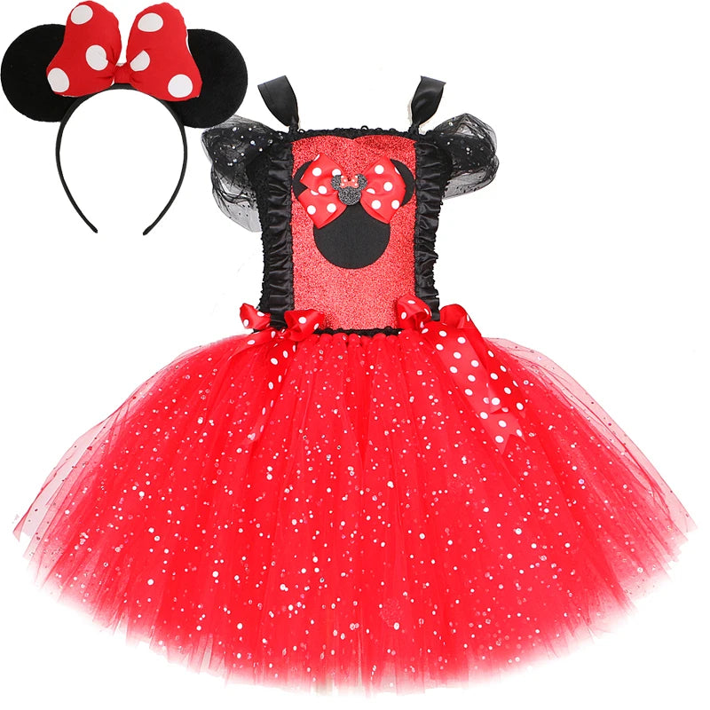 Fantasia Infantil Minnie Vermelha Tule