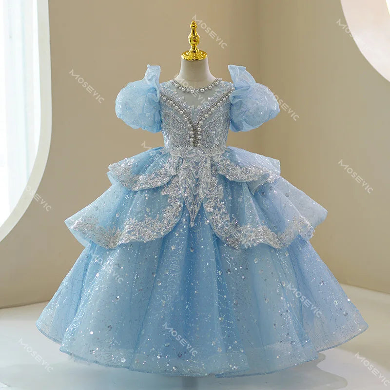 Vestido Infantil de Festa Princesa Luxo Azul Cinderela