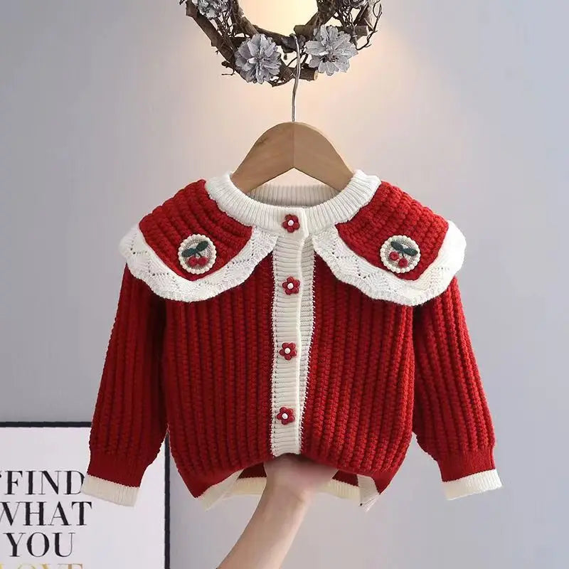 Casaco Infantil Tricot Gola Laço Cerejinha