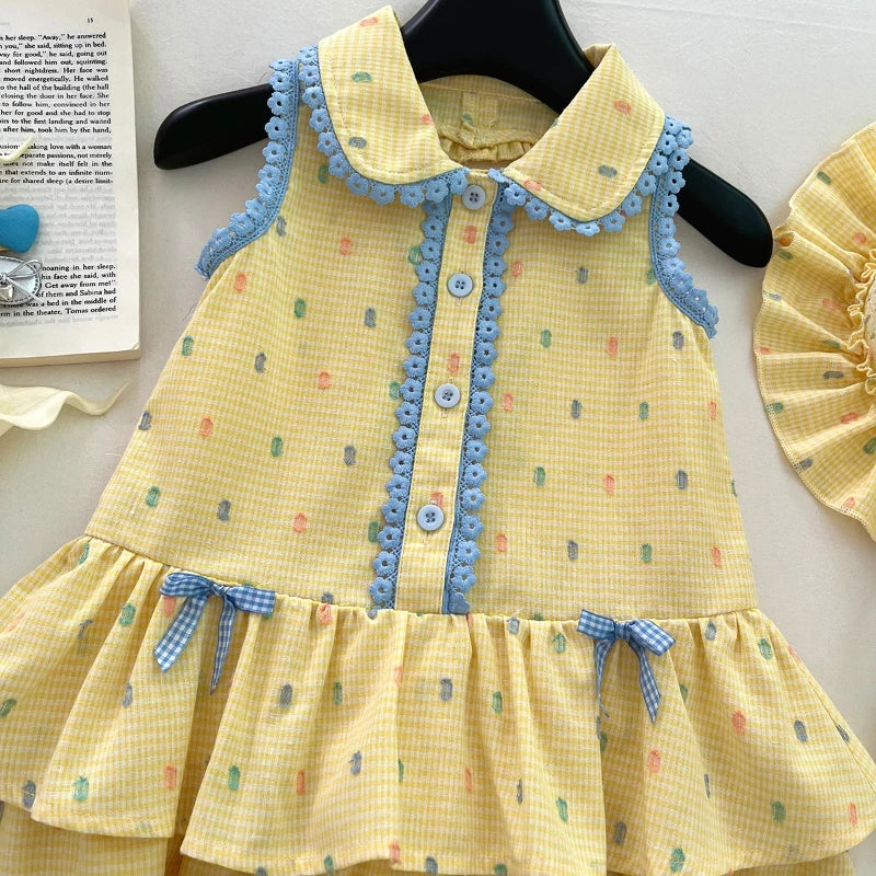 Vestido Infantil Amarelo com Babados Sunny Dots