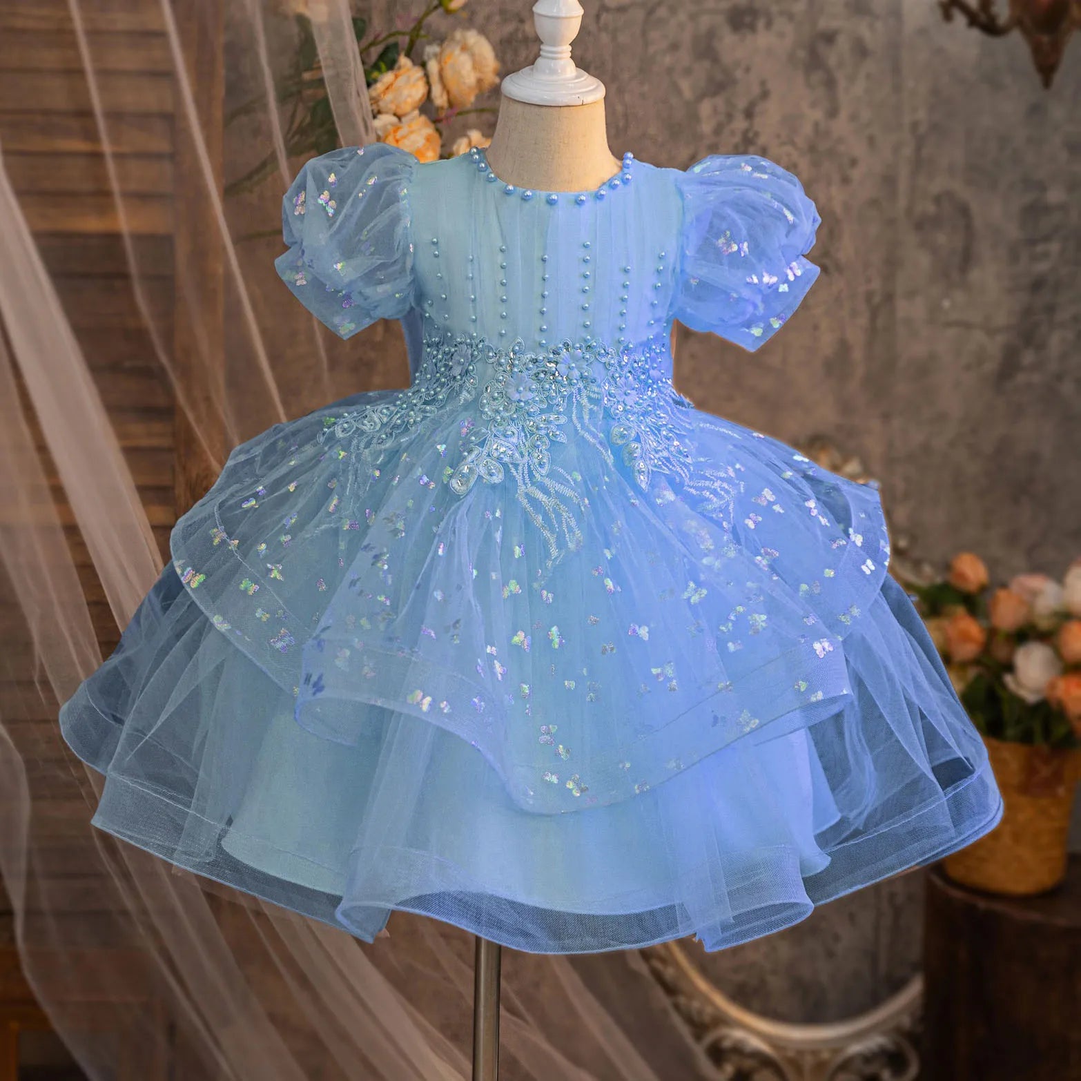 Vestido Infantil de Festa Princesa Bordado - Cores