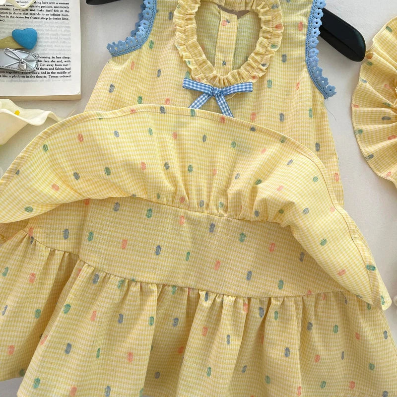 Vestido Infantil Amarelo com Babados Sunny Dots
