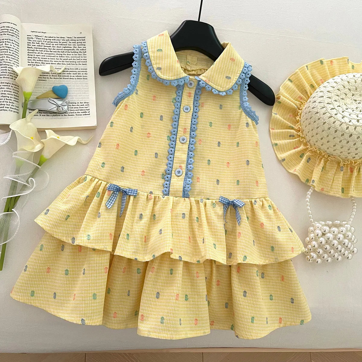 Vestido Infantil Amarelo com Babados Sunny Dots