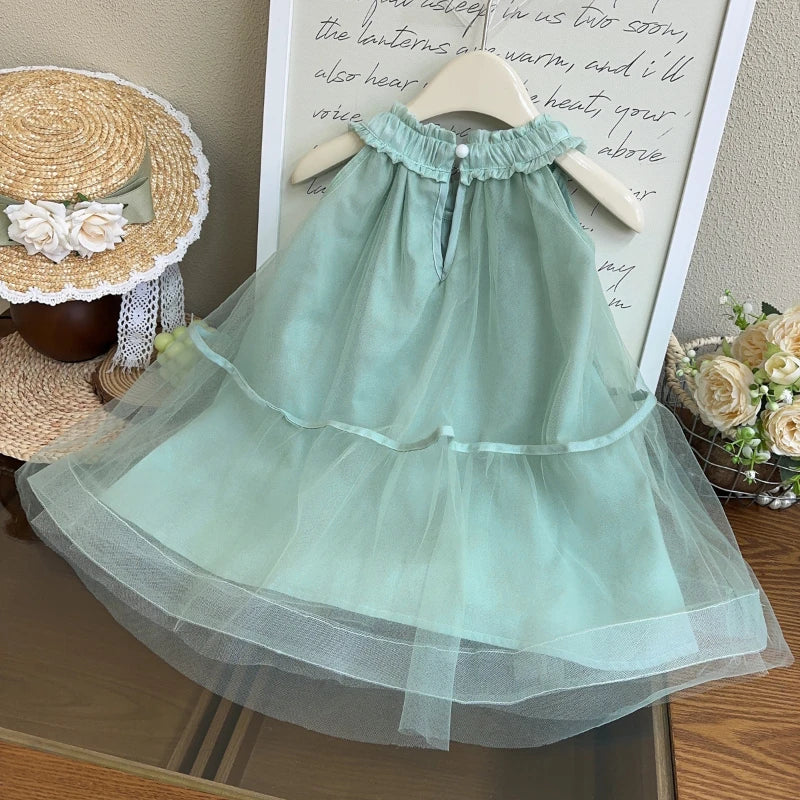Vestido Infantil Verde Menta com Tule