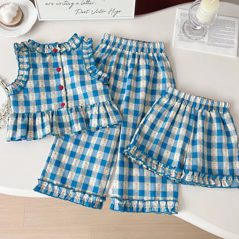 Conjunto Infantil Vichy Encanto Azul – 3 Peças