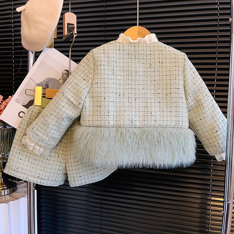 Conjunto Infantil Tweed Verde com Pelúcia