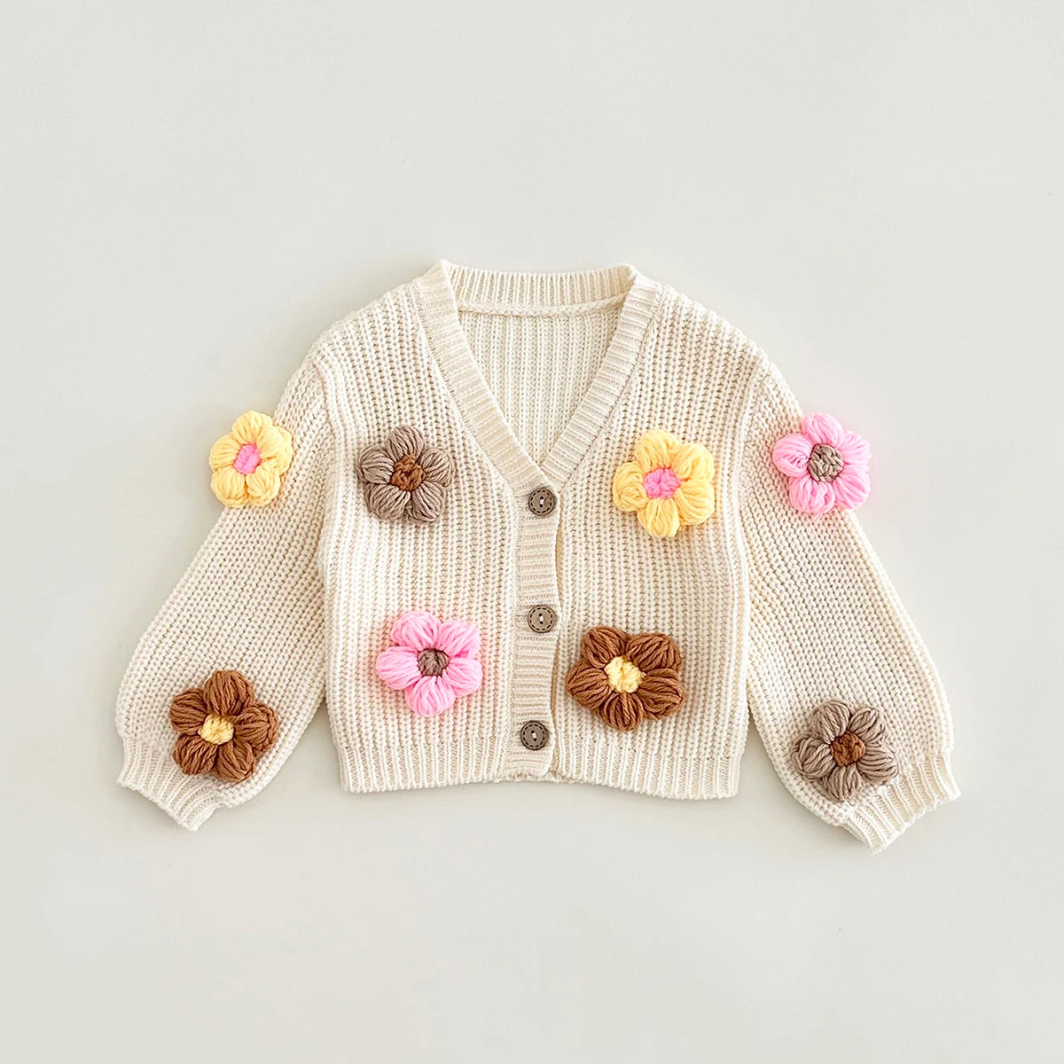 Casaco Infantil Florzinhas em Tricô
