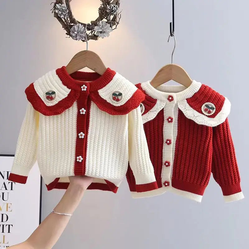 Casaco Infantil Tricot Gola Laço Cerejinha