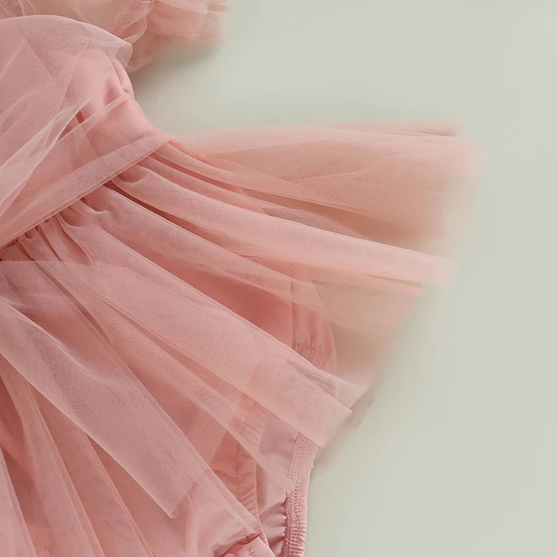 Romper Bebê Tule Rosa Encantado com Faixinha