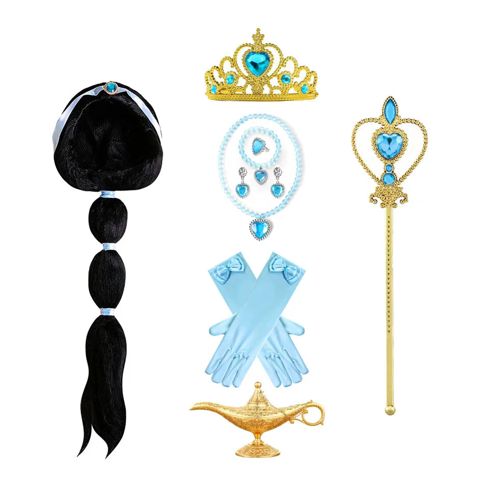 Kit de Acessórios Princesa Jasmine com Peruca, Tiara, Varinha e Luvas