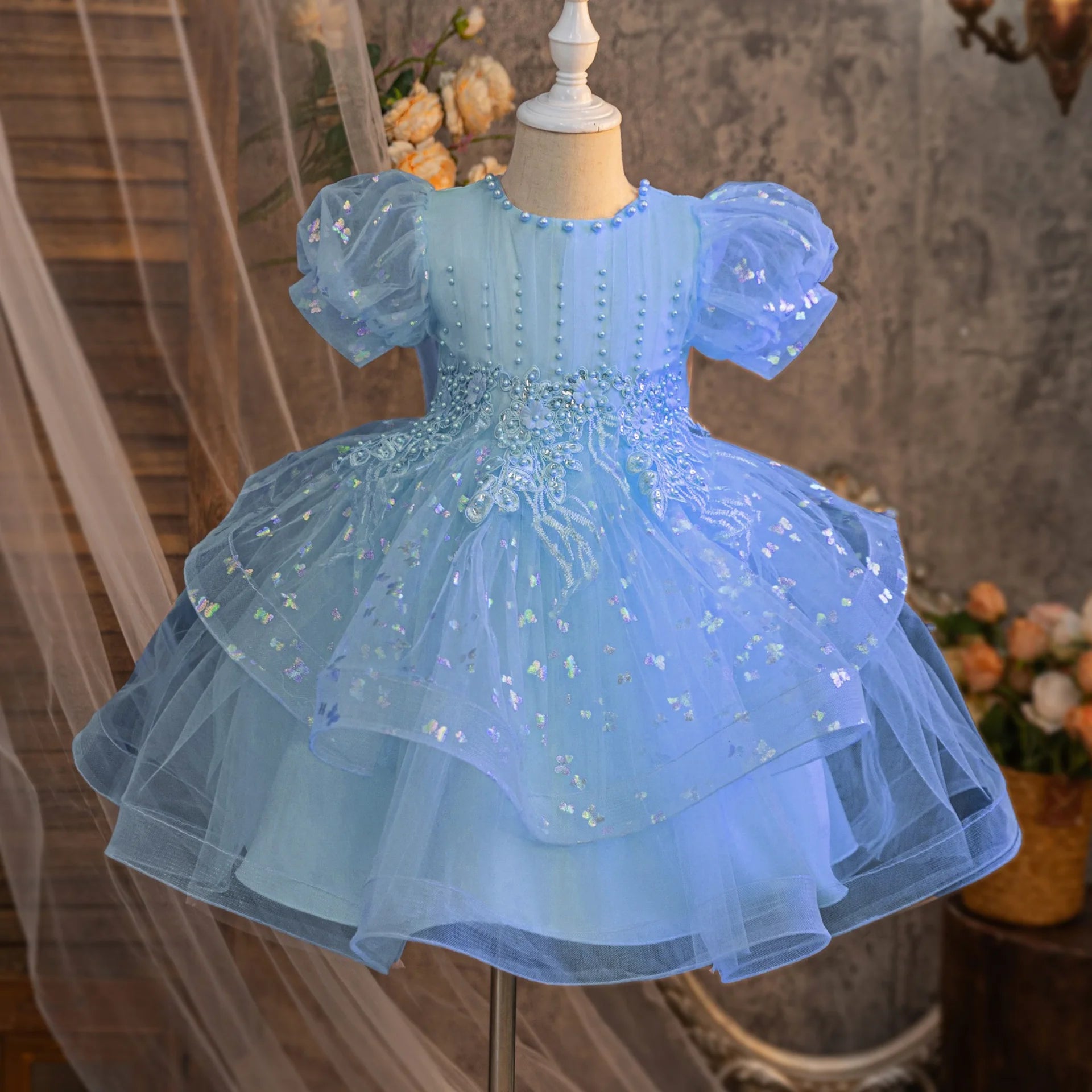 Vestido Infantil de Festa Princesa Bordado - Cores