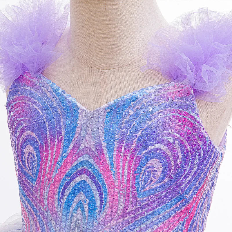 Vestido de Princesa Fada Lilás Brilhante Encanto do Crepúsculo