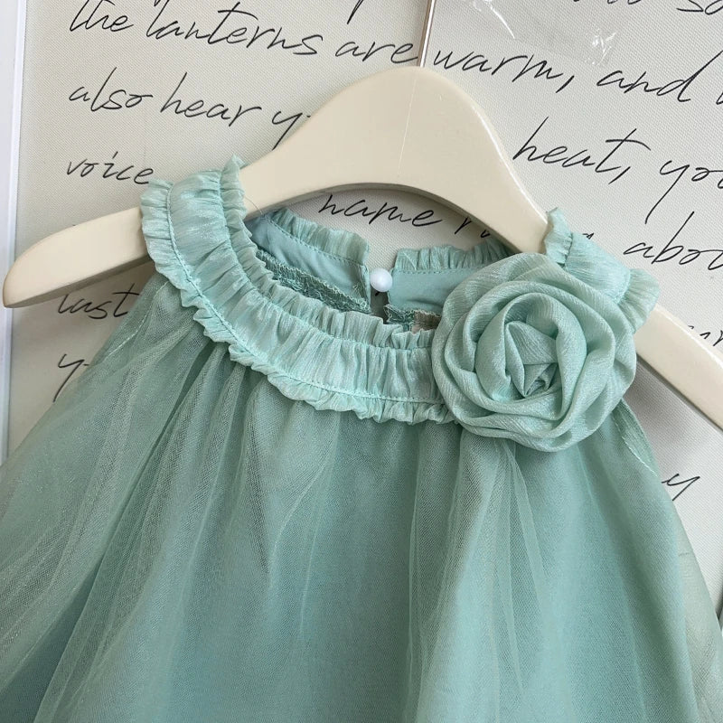 Vestido Infantil Verde Menta com Tule