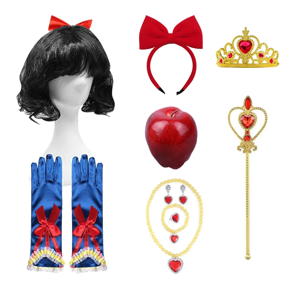 Kit de Acessórios Branca de Neve com Peruca, Tiara, Luvas e Varinha