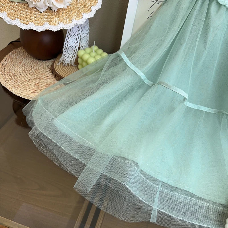 Vestido Infantil Verde Menta com Tule