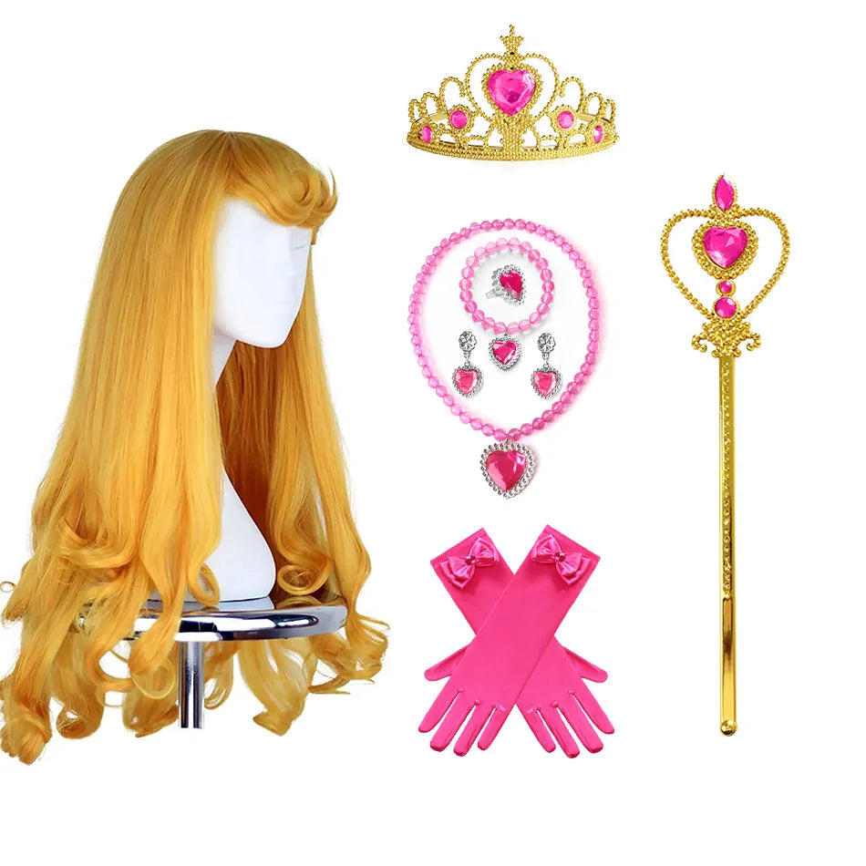 Kit de Acessórios Aurora Bela Adormecida com Peruca, Tiara, Varinha e Luvas