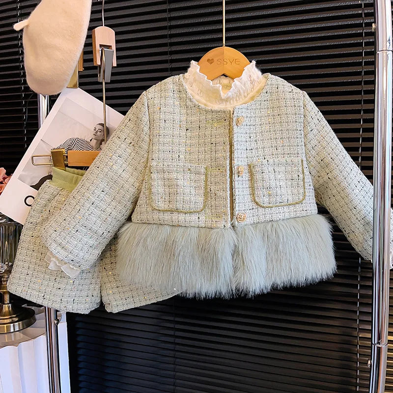 Conjunto Infantil Tweed Verde com Pelúcia
