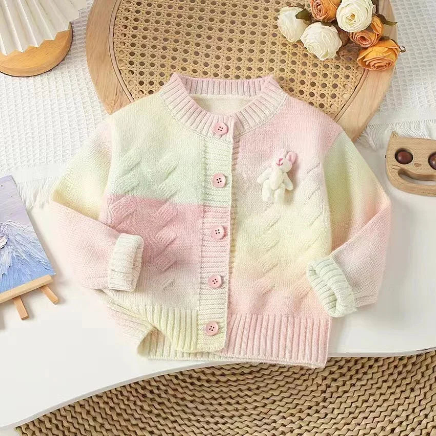 Conjunto Infantil Saia de Tutu com Casaco Tricô Coelhinho
