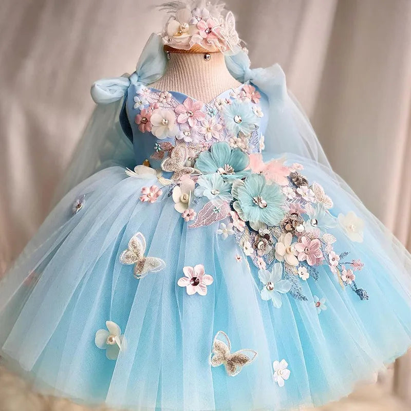 Vestido Infantil Encanto Floral Azul