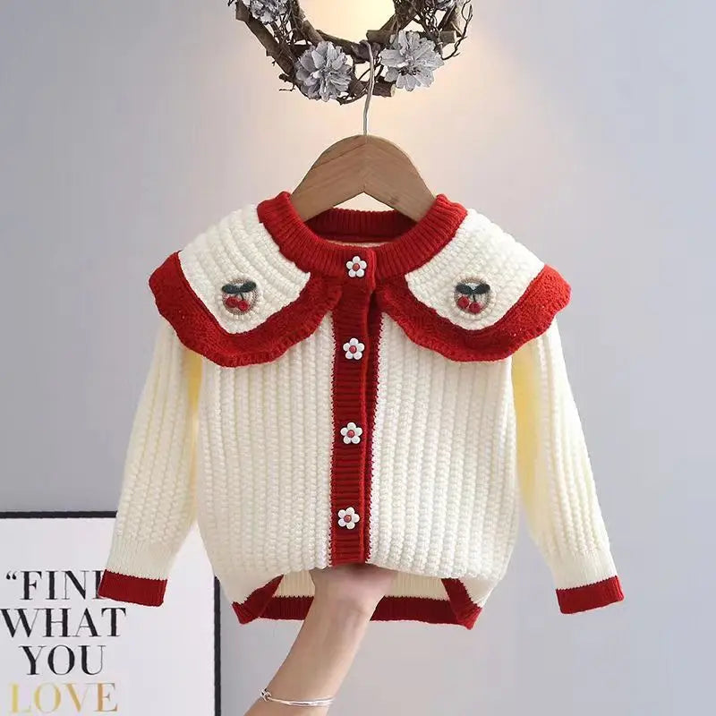 Casaco Infantil Tricot Gola Laço Cerejinha