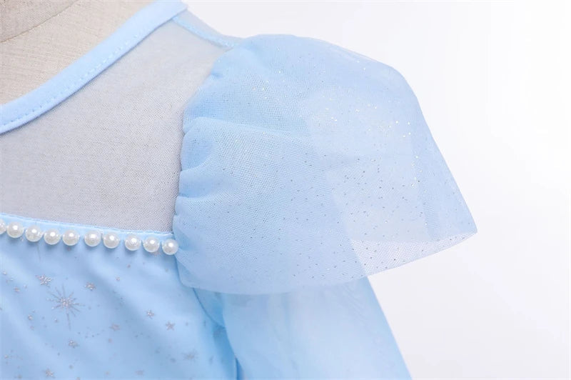Vestido de Princesa Azul Estrelado de Manga Longa