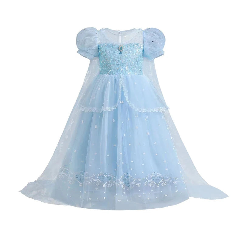 Vestido de Princesa Azul Cristal com Capa