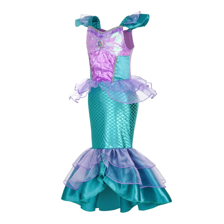 Fantasia de Sereia Princesa Infantil Lilás e Verde-Água