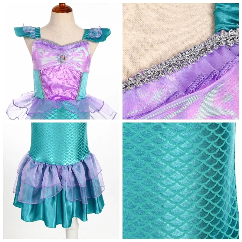 Fantasia de Sereia Princesa Infantil Lilás e Verde-Água