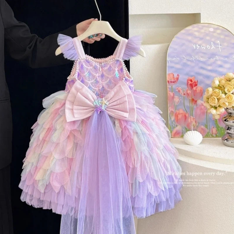 Vestido de Princesa Sereia Arco-Íris Infantil