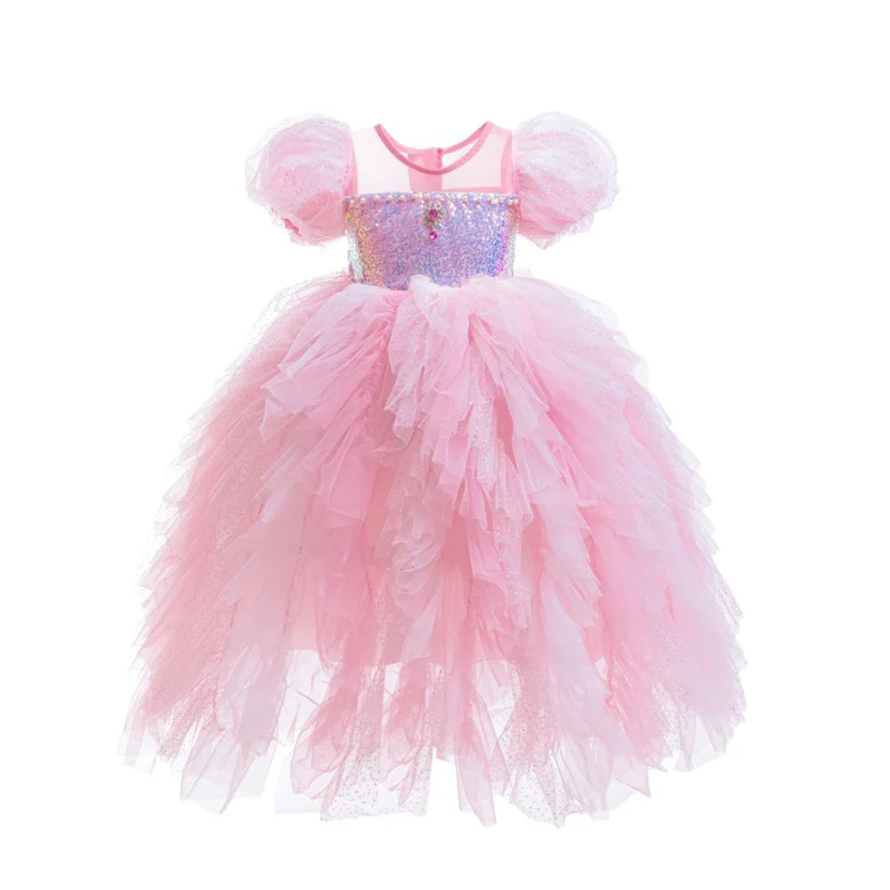 Vestido de Princesa Rosa Blossom com Paetês e Tule
