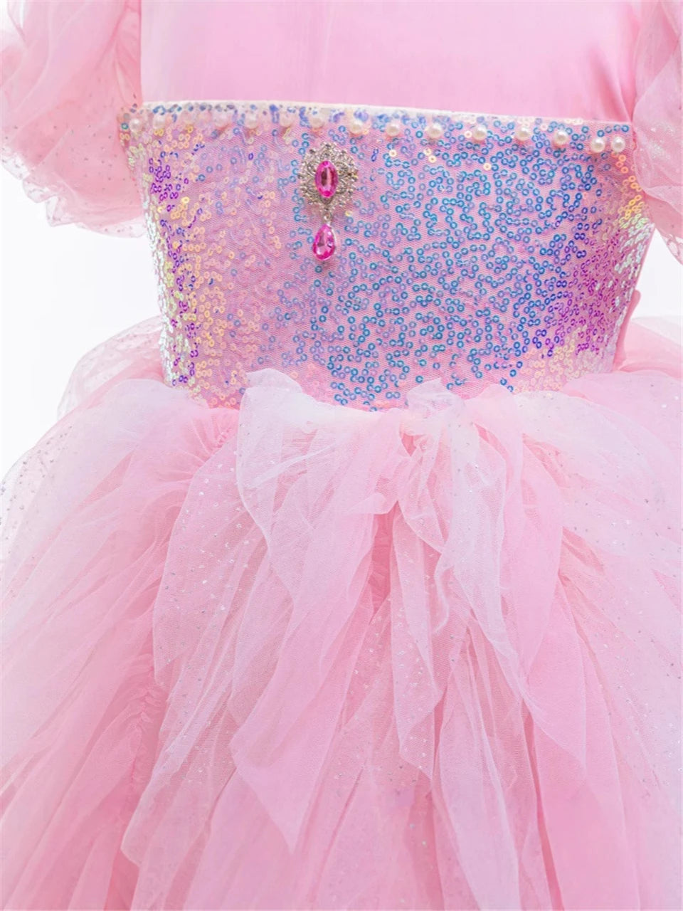 Vestido de Princesa Rosa Blossom com Paetês e Tule