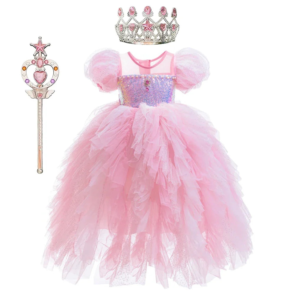 Vestido de Princesa Rosa Blossom com Paetês e Tule
